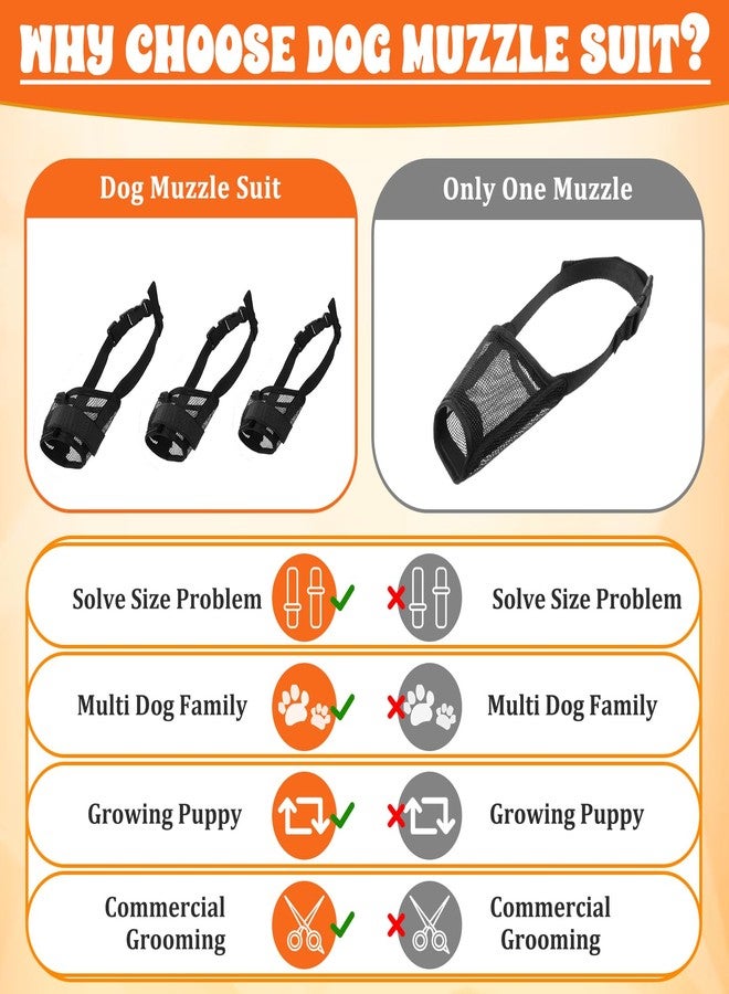 ElevateTech 3Pcs Dog Muzzle Soft Mesh Muzzle for Small Medium Large Dogs Adjustable Strap Breathable Dog Mouth Guard Anti Biting Barking Chewing Suitable Pets Walking Camping 3 Sizes (Black S M L) - Image 3